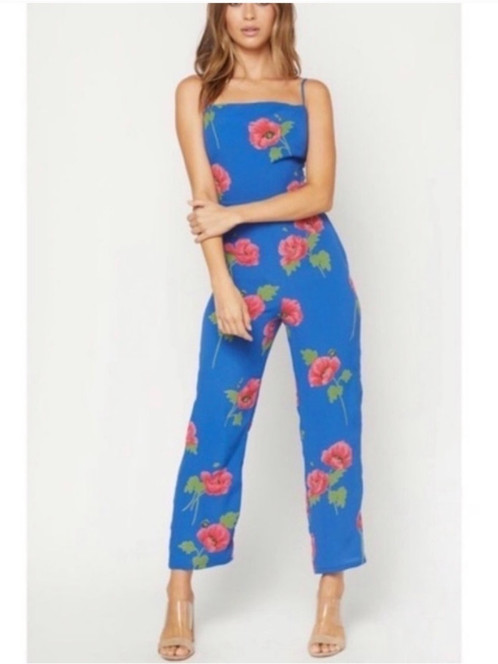 Flynn Skye Royal Blue Floral Strapless Jumpsuit